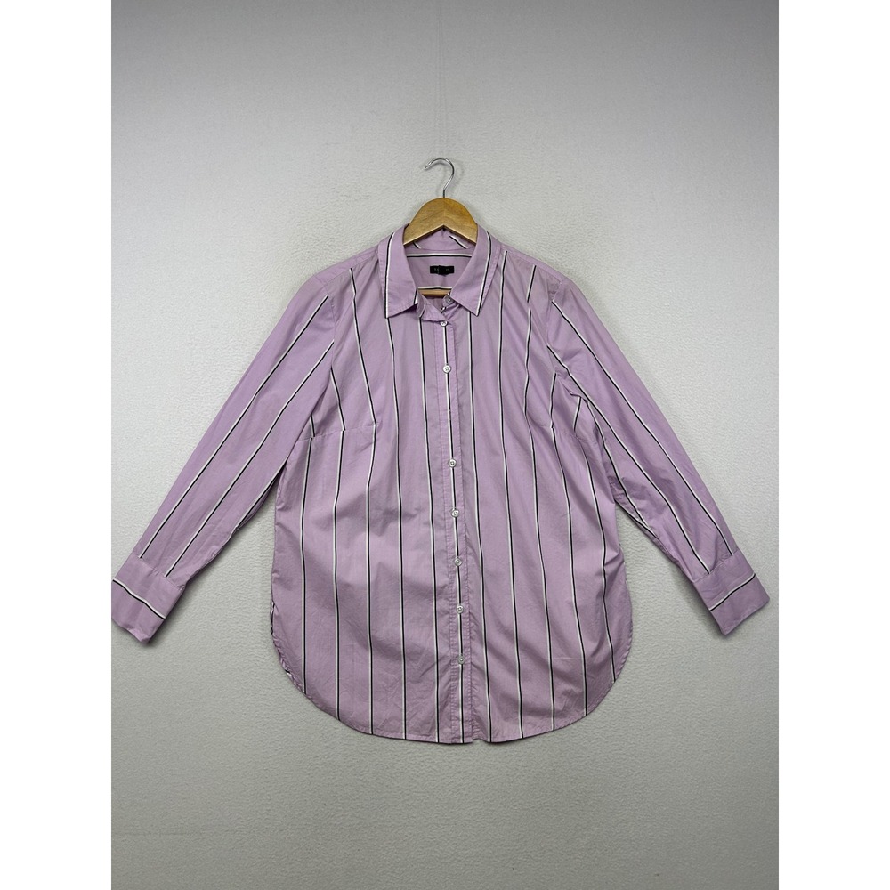 Preppy Talbots Womens Medium Purple Striped Long Sleeve Button Front Shirt